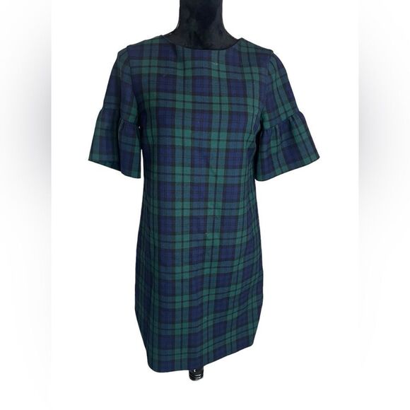 VINEYARD VINES NAVY GREEN PLAID PUFF SLEEVE KNEE LENGTH DRESS SIZE 0 - Picture 5 of 14
